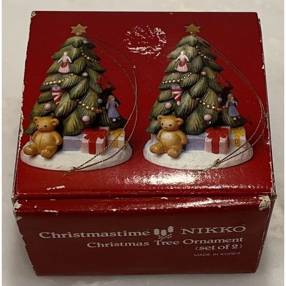 Nikko Christmastime Christmas Tree Ornament Set Of 2 Made in Korea VTG with box - Picture 5 of 11